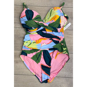 NWT SOMA FLIRTY FLORA DARK SEA TWIST FRONT ONE PIECE SWIMSUIT SZ 12